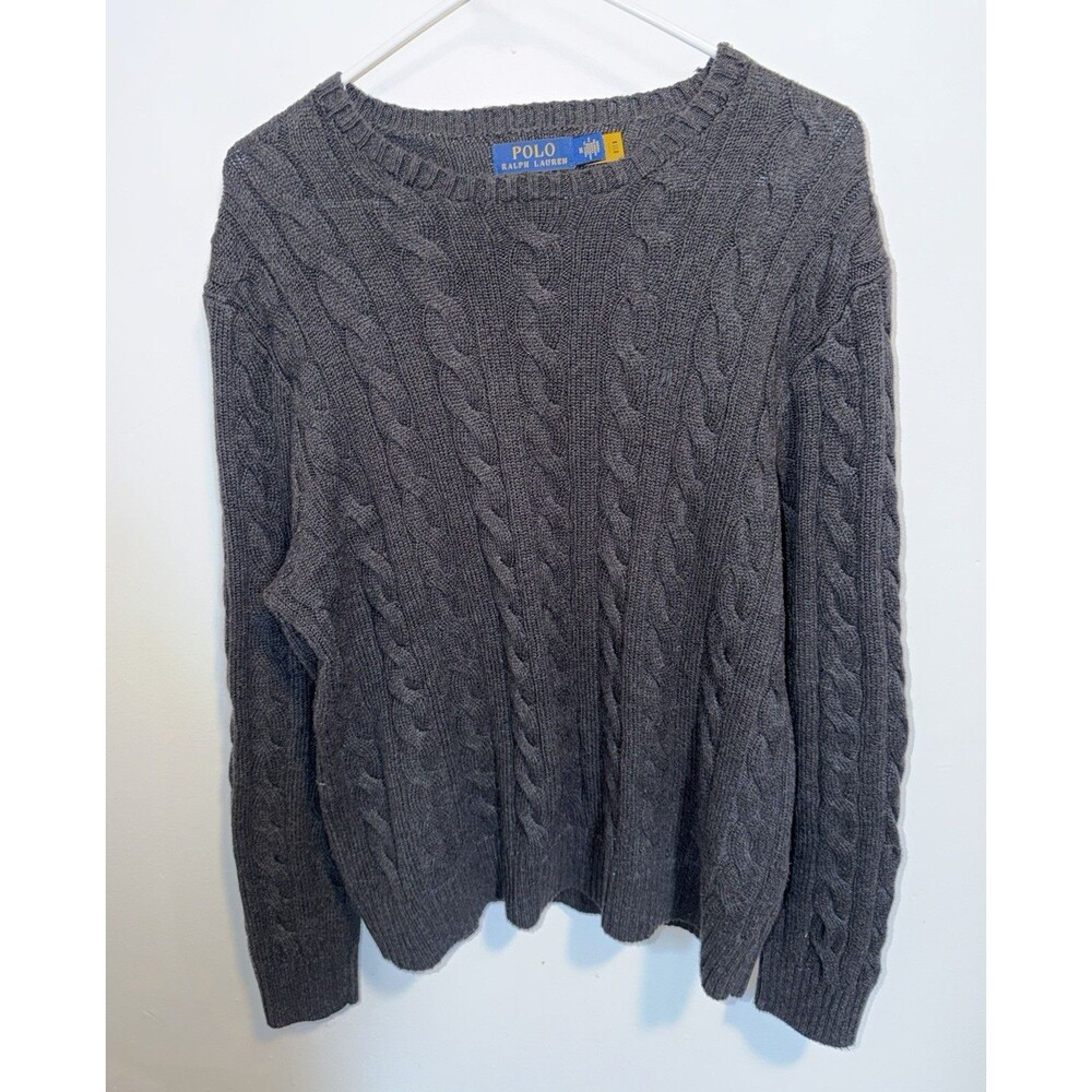 Polo Ralph Lauren Men's M Gray Cable Knit Crew Neck Long Sleeve Pullover Sweater